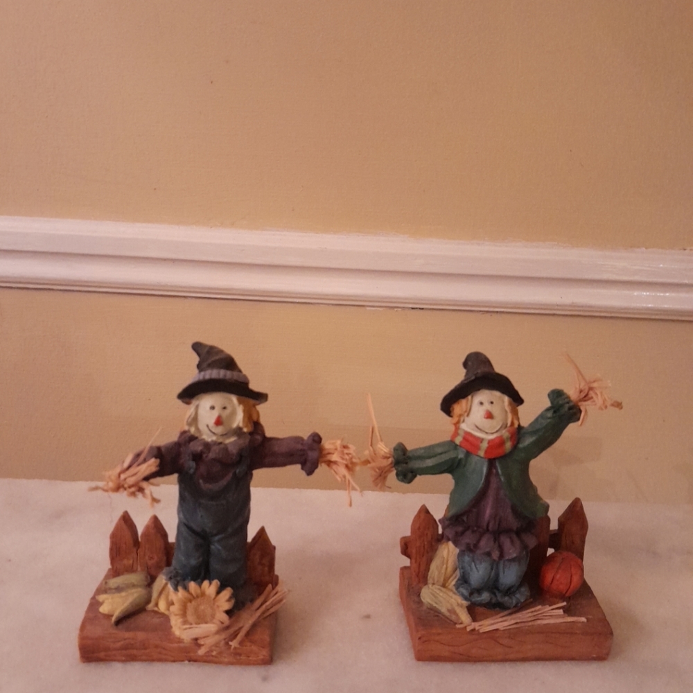 J. T. S. Pair Scarecrow Vintage Resin Figurines